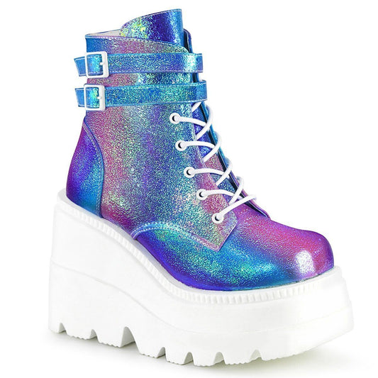 SHAKER-52 Purple Multi Iridescent Vegan Leather Ankle Boot Demonia