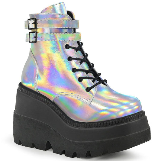 SHAKER-52 Silver Hologram Ankle Boot Demonia