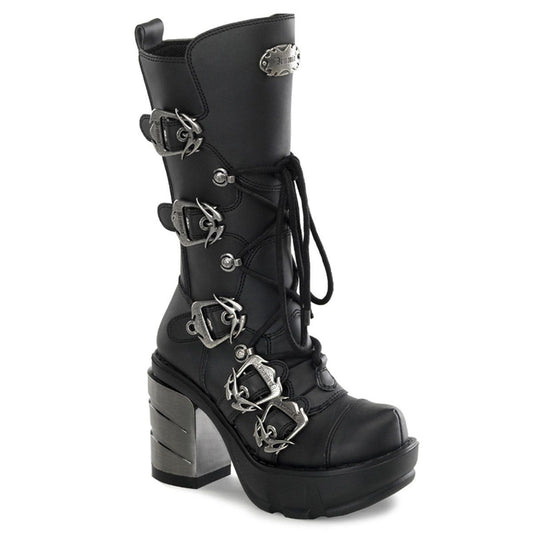 SINISTER-203 Black Vegan Leather Calf Boot Demonia