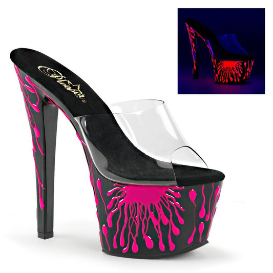 SKY-301-5 Clear/Black-Neon Hot Pink Slide Pleaser