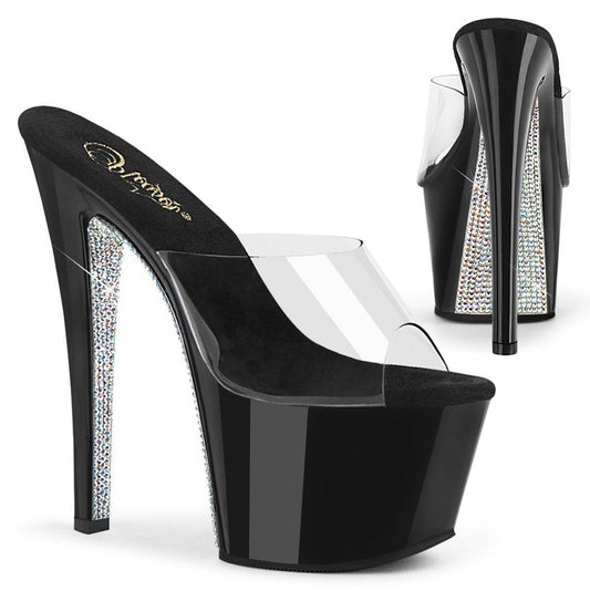 SKY-301CRS Clear/Black-Silver AB Rhinestone Slide Pleaser