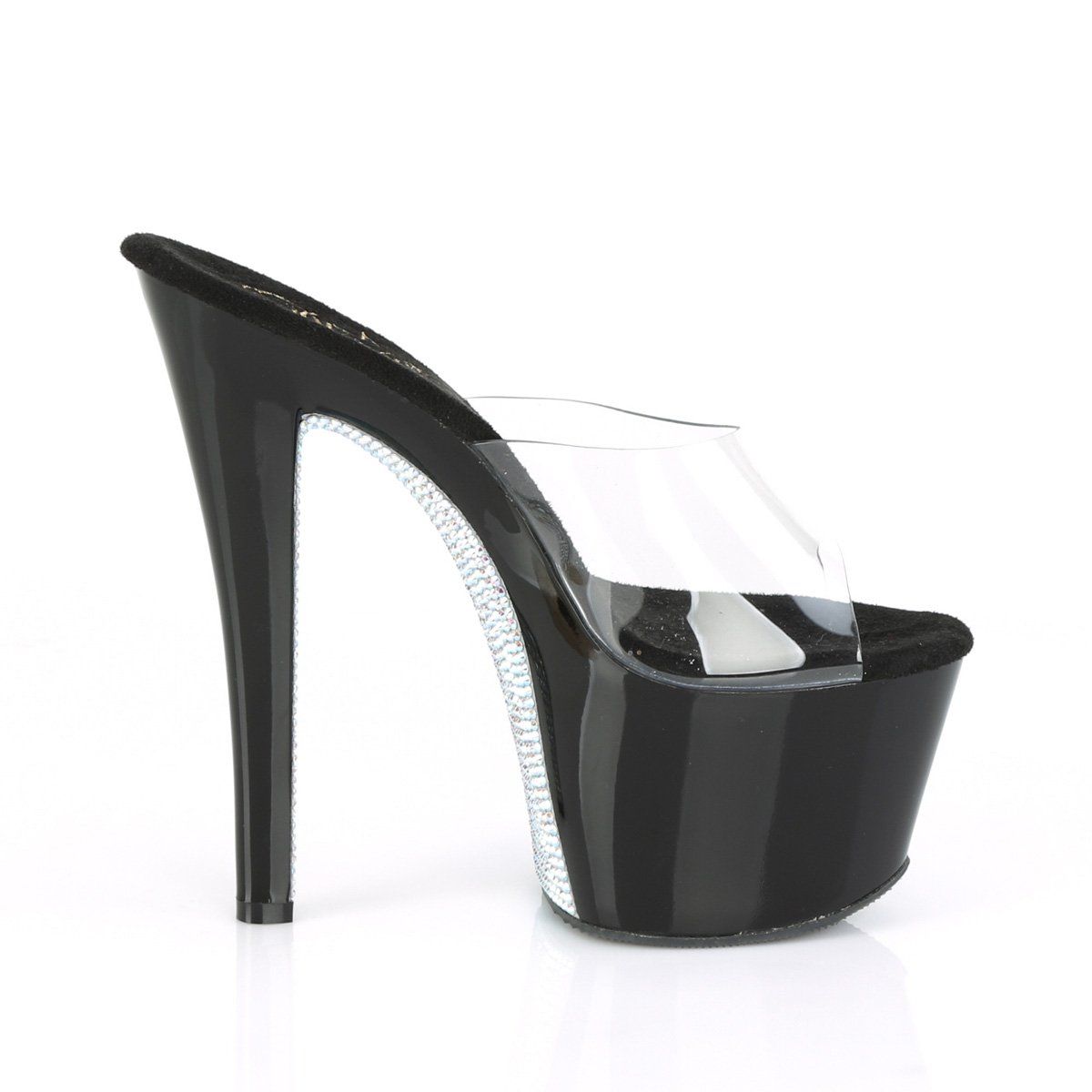 SKY-301CRS Clear/Black-Silver AB Rhinestone Slide Pleaser