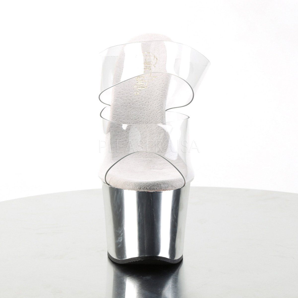 SKY-302 Clear/Silver Chrome Slide Pleaser