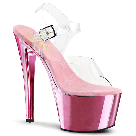 SKY-308 Clear/Baby Pink Chrome Platform Sandal Pleaser
