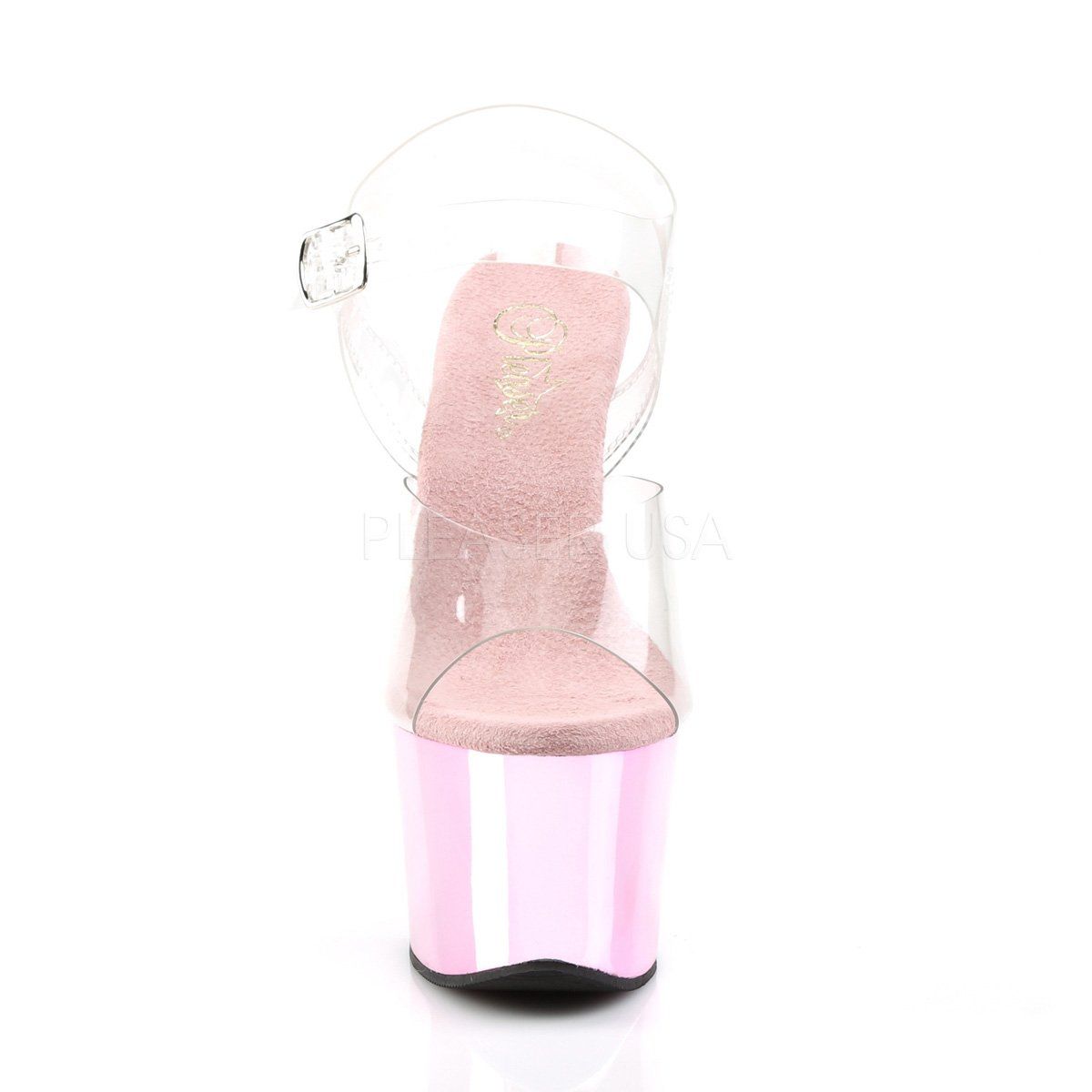SKY-308 Clear/Baby Pink Chrome Platform Sandal Pleaser