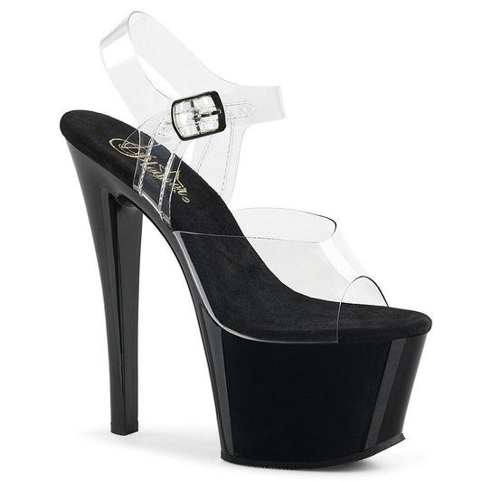 SKY-308 Clear/Black Platform Sandal Pleaser