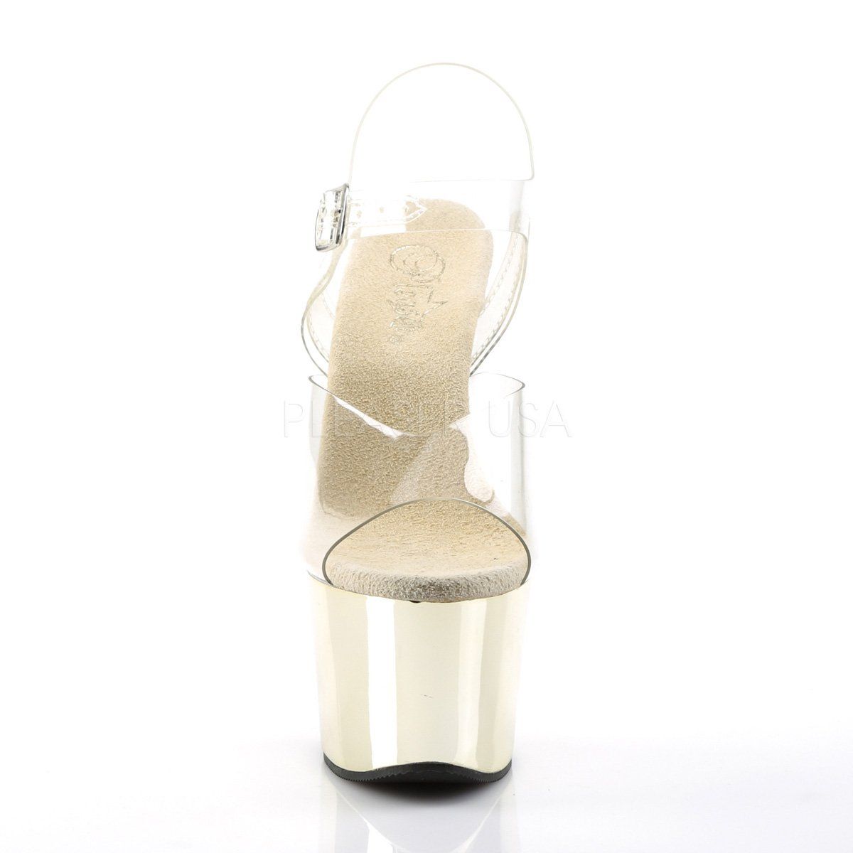 SKY-308 Clear/Gold Chrome Platform Sandal Pleaser
