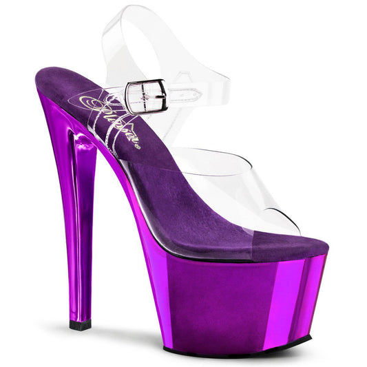 SKY-308 Clear/Purple Chrome Platform Sandal Pleaser