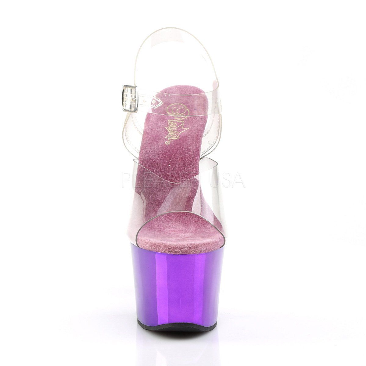 SKY-308 Clear/Purple Chrome Platform Sandal Pleaser