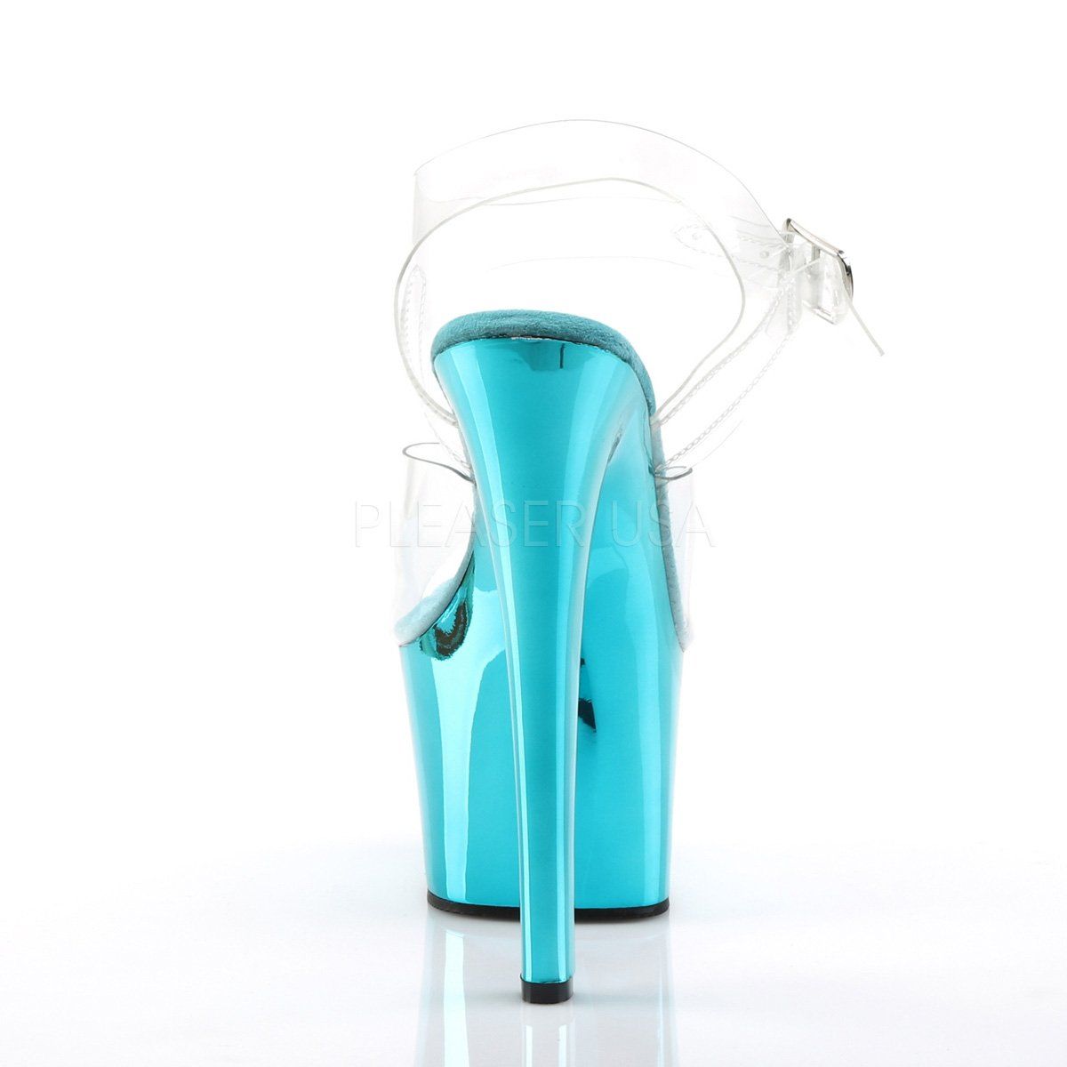 SKY-308 Clear/Turquoise Chrome Platform Sandal Pleaser