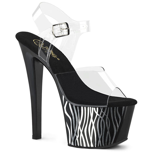 SKY-308CP-2 Clear/Black-Silver Chrome Platform Sandal Pleaser