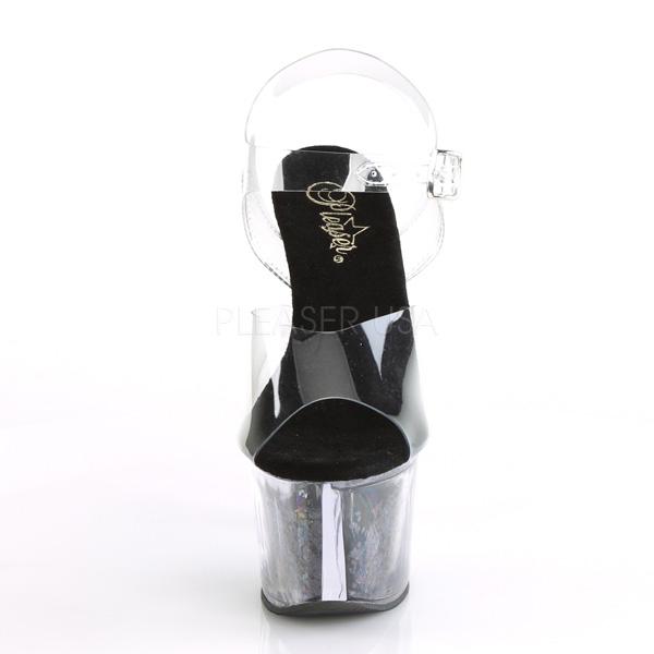 SKY-308GF Clear/Black Multi Glitter Platform Sandal Pleaser