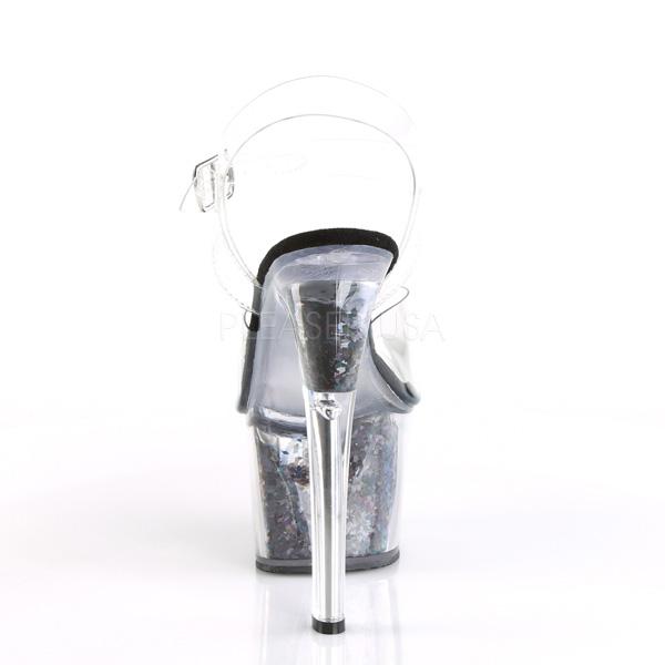 SKY-308GF Clear/Black Multi Glitter Platform Sandal Pleaser