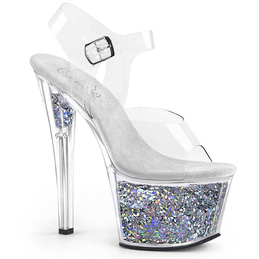 SKY-308GF Clear/Silver Multi Glitter Platform Sandal Pleaser