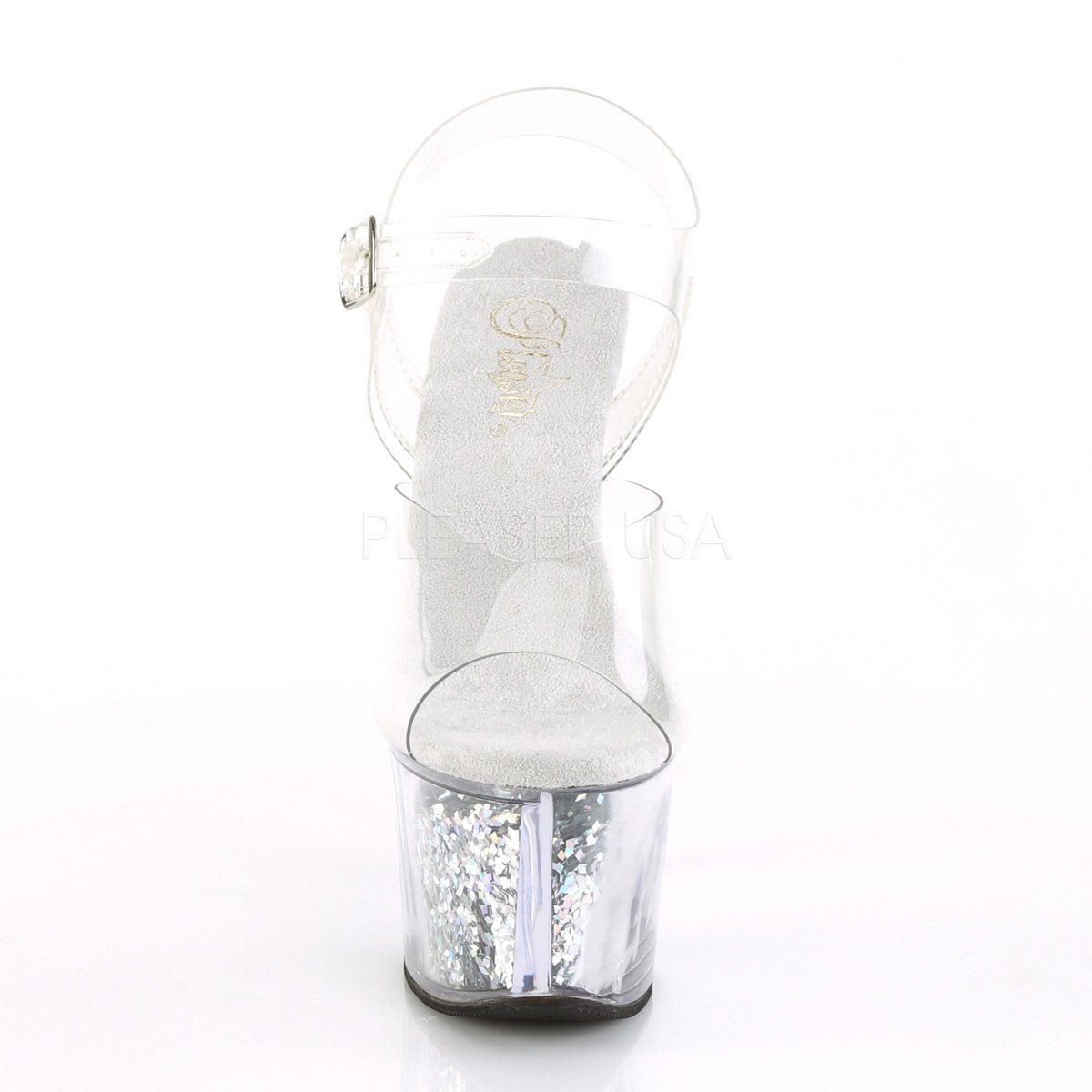 SKY-308GF Clear/Silver Multi Glitter Platform Sandal Pleaser