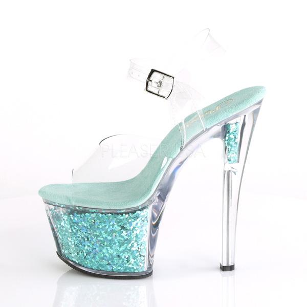 SKY-308GF Clear/Silver Multi Glitter Platform Sandal Pleaser