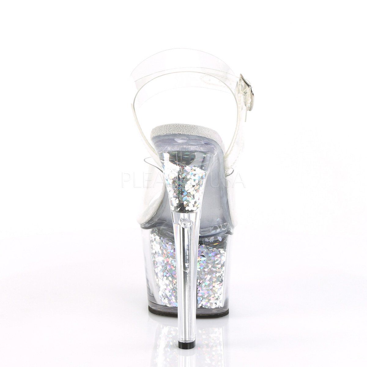 SKY-308GF Clear/Silver Multi Glitter Platform Sandal Pleaser