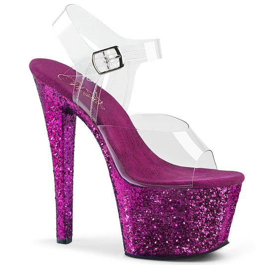 SKY-308LG Clear/Purple Glitter Platform Sandal Pleaser