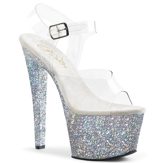 SKY-308LG Clear/Silver Multi Glitter Platform Sandal Pleaser