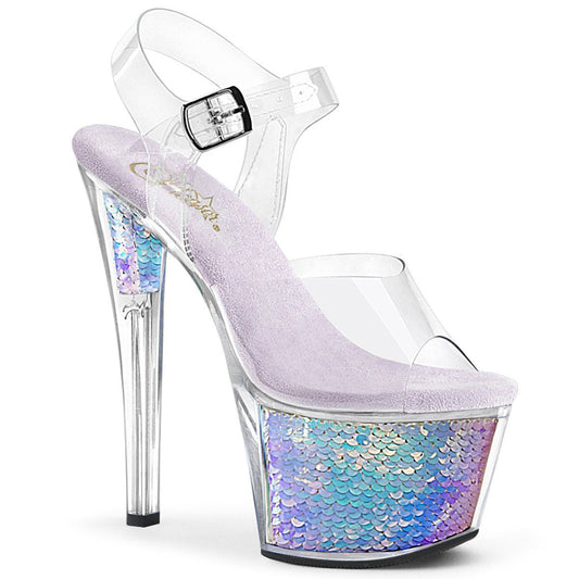 SKY-308MC Clear/Lavender Hologram Inserts Platform Sandal Pleaser