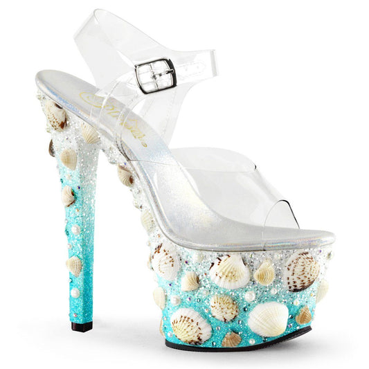 SKY-308MERMD Clear/LightBlue Glitters Platform Sandal Pleaser