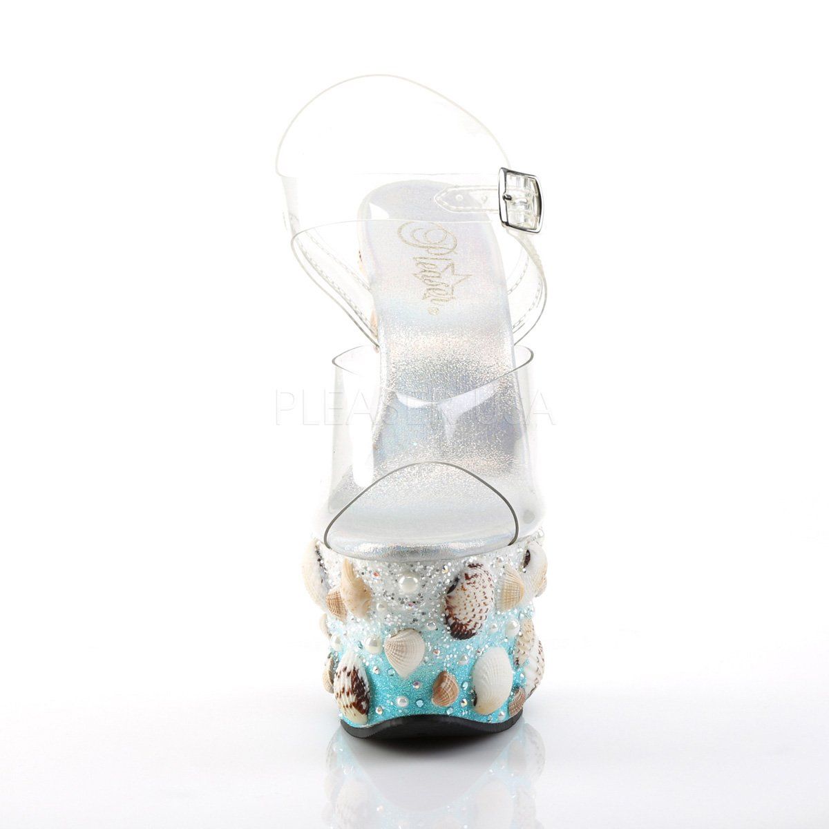 SKY-308MERMD Clear/LightBlue Glitters Platform Sandal Pleaser