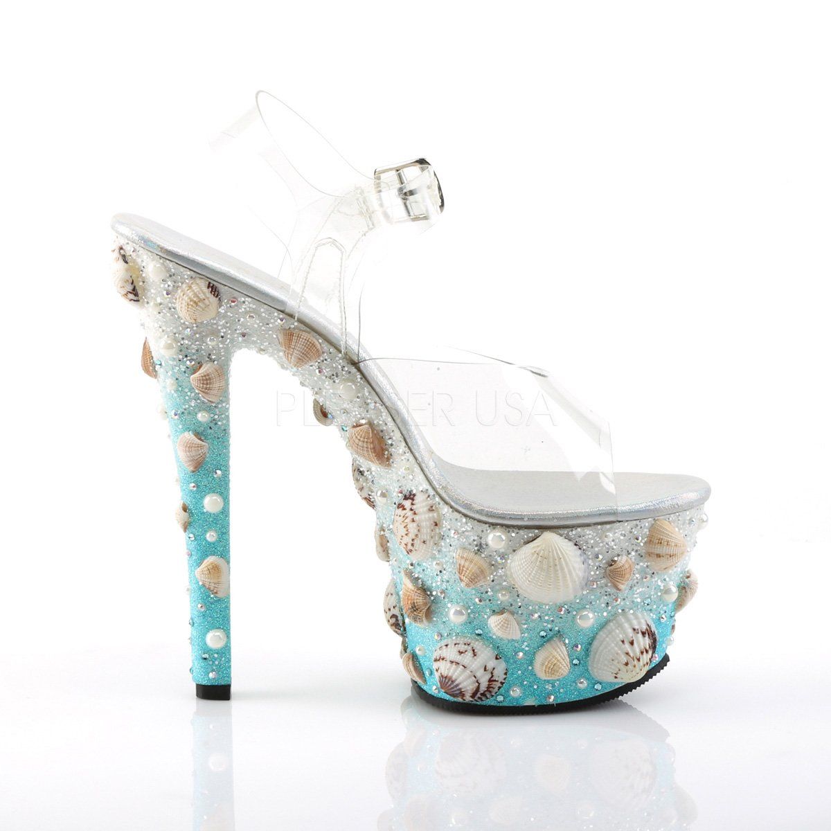 SKY-308MERMD Clear/LightBlue Glitters Platform Sandal Pleaser