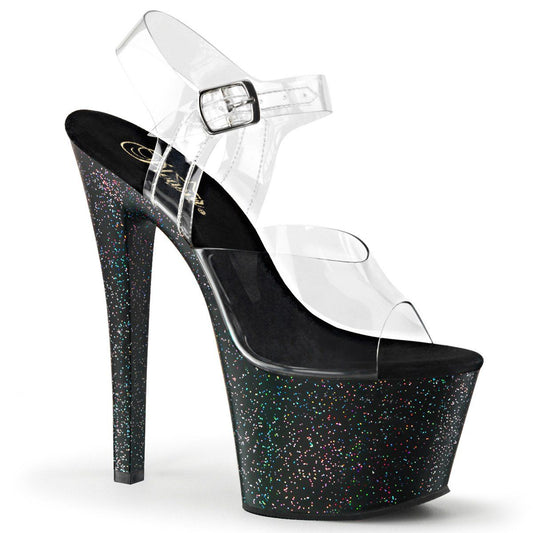 SKY-308MG Clear/Black Platform Sandal Pleaser