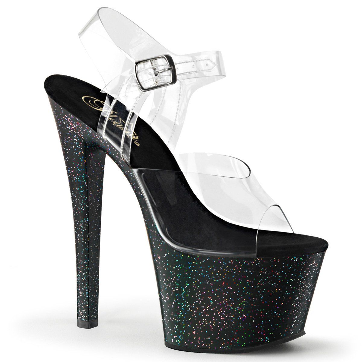 SKY-308MG Clear/Black Platform Sandal Pleaser