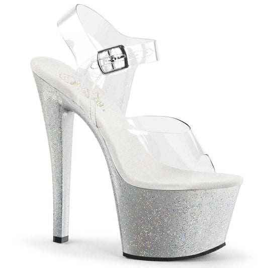 SKY-308MG Clear/Silver Platform Sandal Pleaser