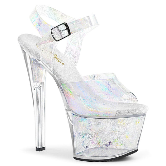 SKY-308N Silver Hologram TPU/Silver Hologram Inserts Platform Sandal Pleaser