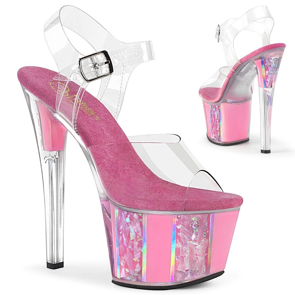 SKY-308OF Clear/Baby Pink Platform Sandal Pleaser