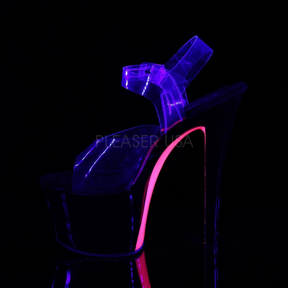 SKY-308TT Clear/Black-Neon Pink Platform Sandal Pleaser
