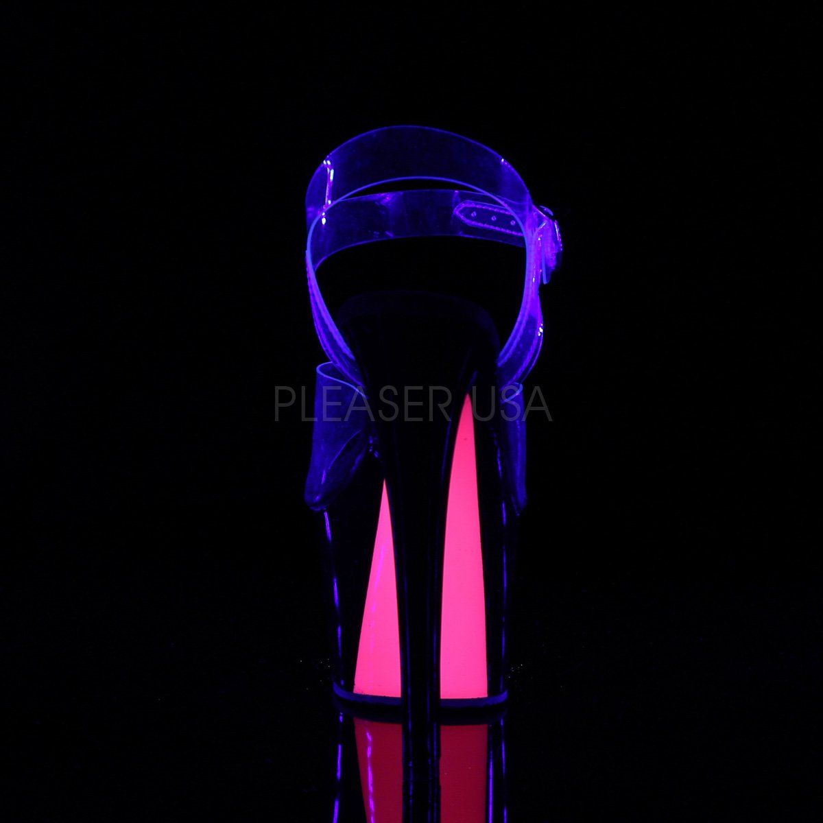 SKY-308TT Clear/Black-Neon Pink Platform Sandal Pleaser