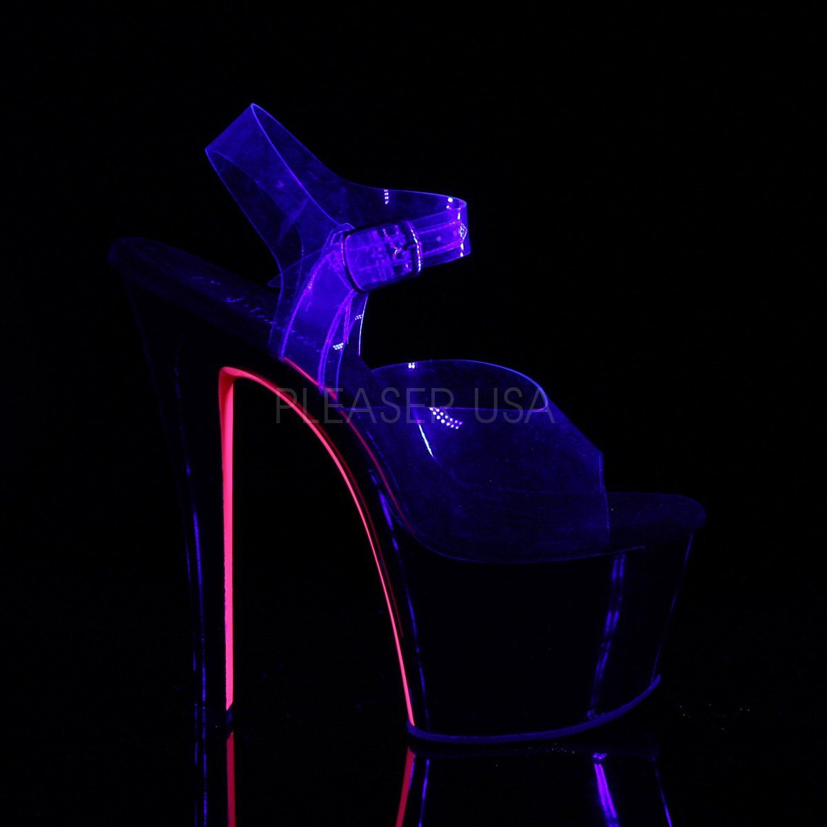 SKY-308TT Clear/Black-Neon Pink Platform Sandal Pleaser