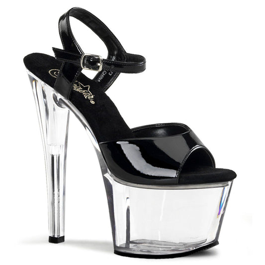 SKY-309 Black Patent/Clear Platform Sandal Pleaser