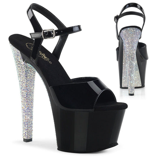 SKY-309CHRS Black-Silver AB Rhinestone Platform Sandal Pleaser