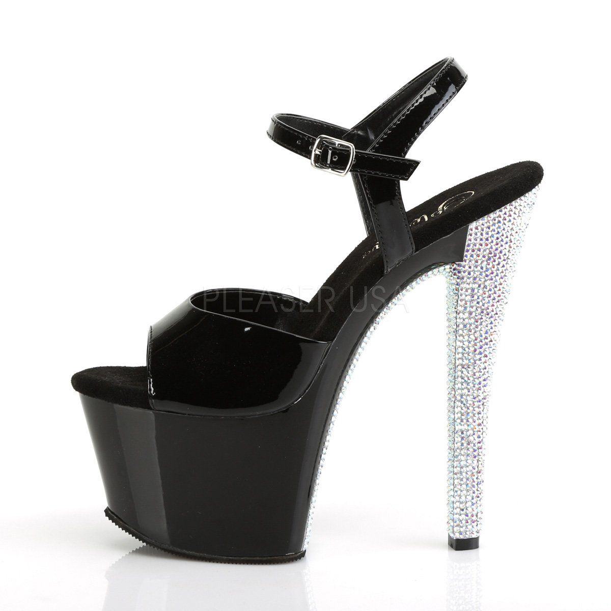 SKY-309CHRS Black-Silver AB Rhinestone Platform Sandal Pleaser