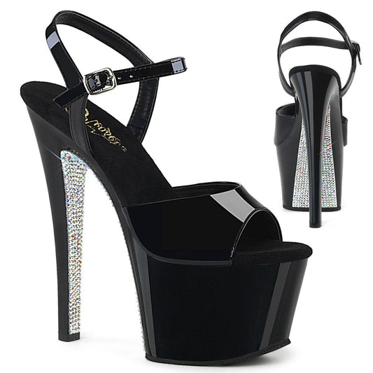 SKY-309CRS Black-Silver AB Rhinestone Platform Sandal Pleaser