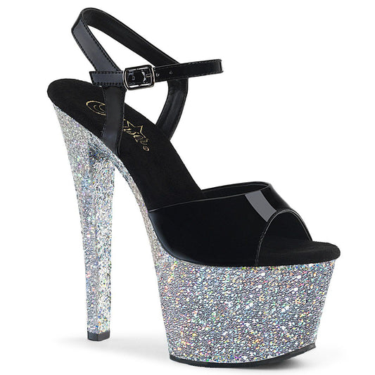SKY-309LG Black Patent/Silver Multi Glitter Platform Sandal Pleaser