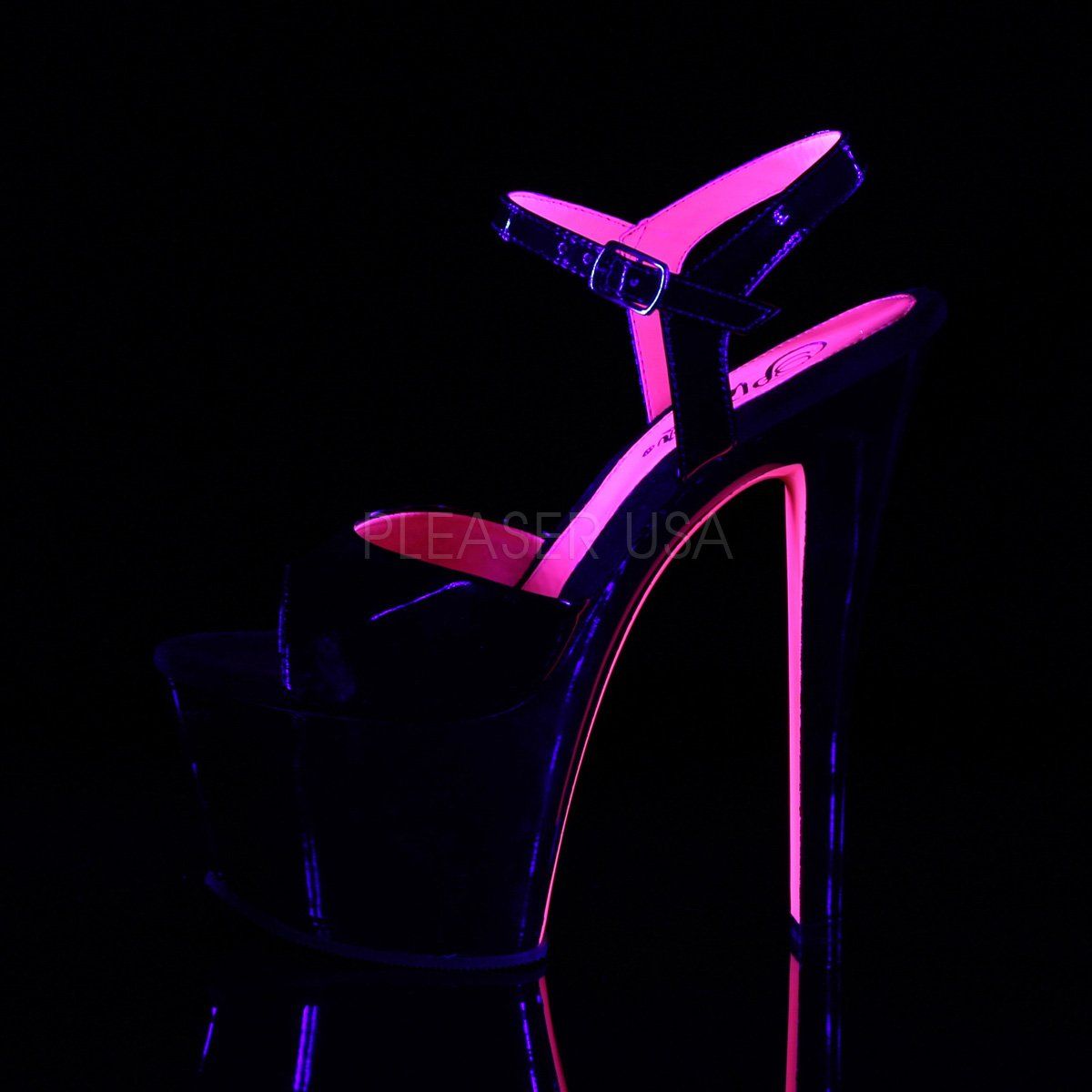 SKY-309TT Black Patent-Neon Hot Pink Platform Sandal Pleaser