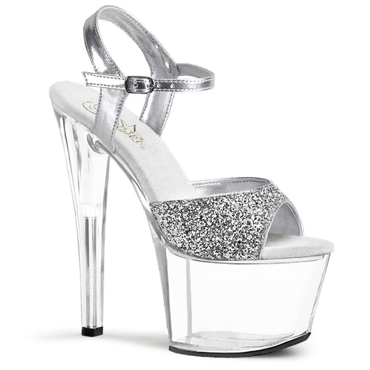 SKY-310 Silver Glitter/Clear Platform Sandal Pleaser