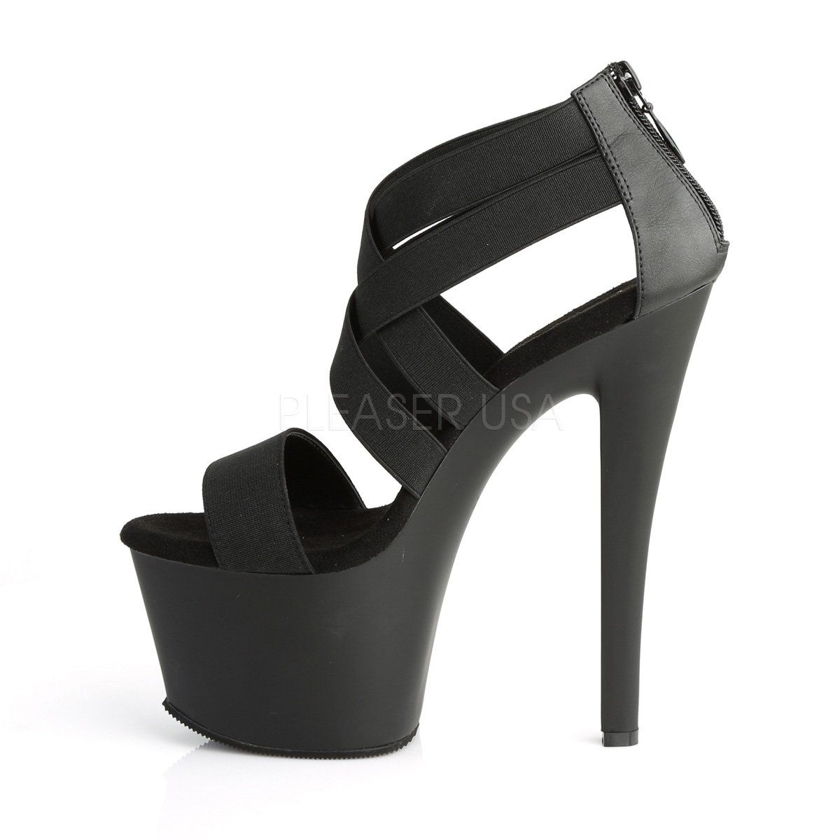 SKY-369 Black Elastic Band Platform Sandal Pleaser