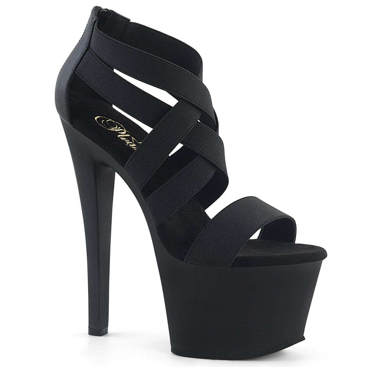 SKY-369 Black Elastic Band Platform Sandal Pleaser