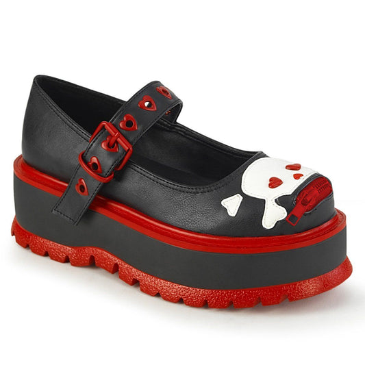 SLACKER-27 Black Vegan Leather Mary Janes Demonia