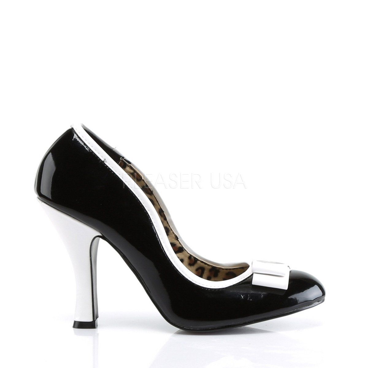 SMITTEN-01 Black-White Patent Pin Up Couture