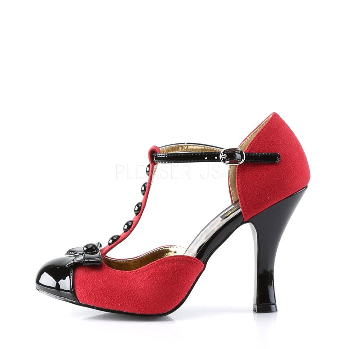 SMITTEN-10 Red Suede-Black Patent Pin Up Couture