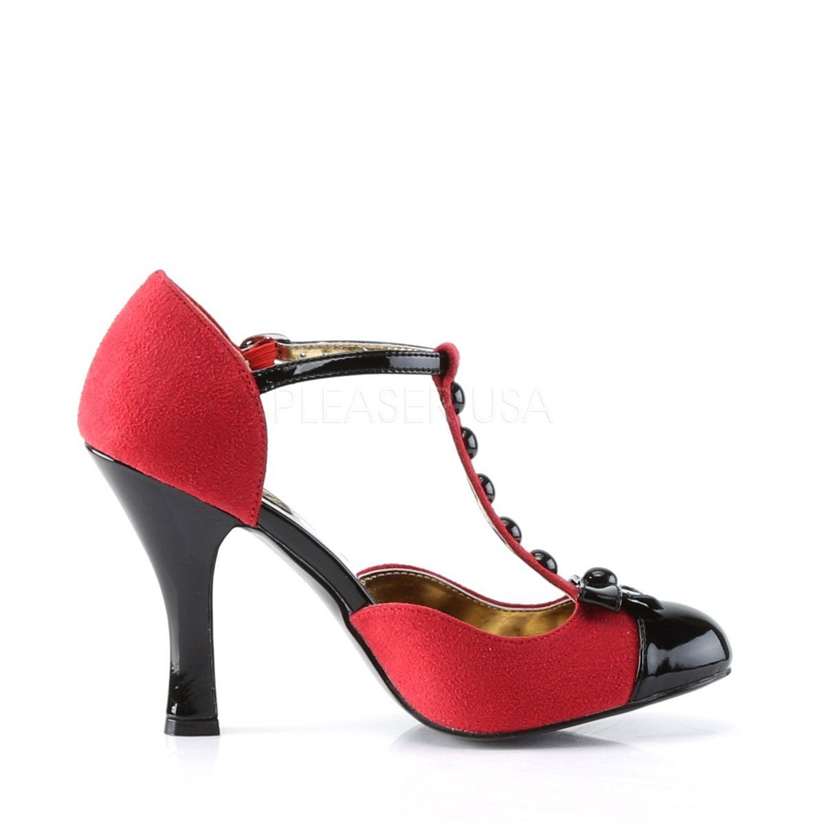 SMITTEN-10 Red Suede-Black Patent Pin Up Couture