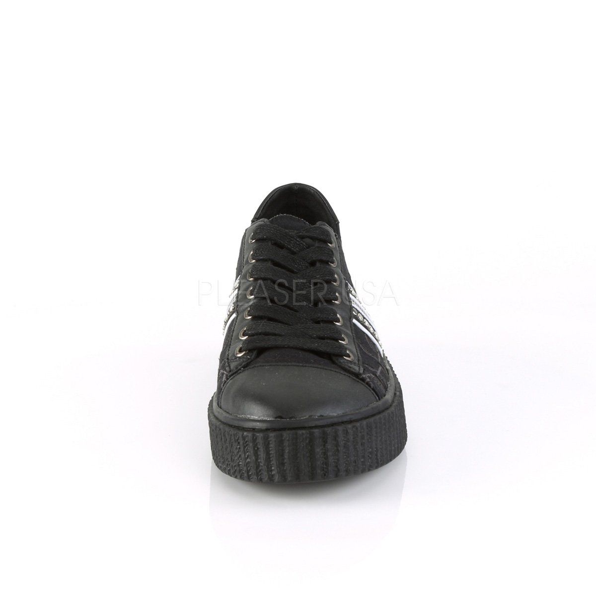 SNEEKER-106 Black Canvas-Black Pu Creeper Demonia