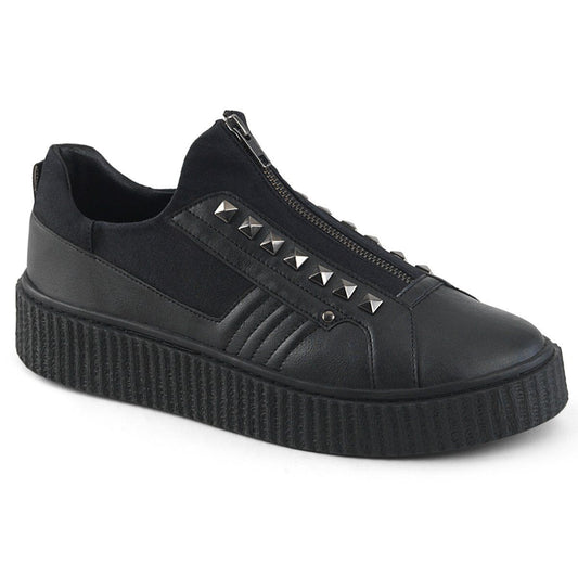 SNEEKER-125 Black Canvas-Black Pu Creeper Demonia